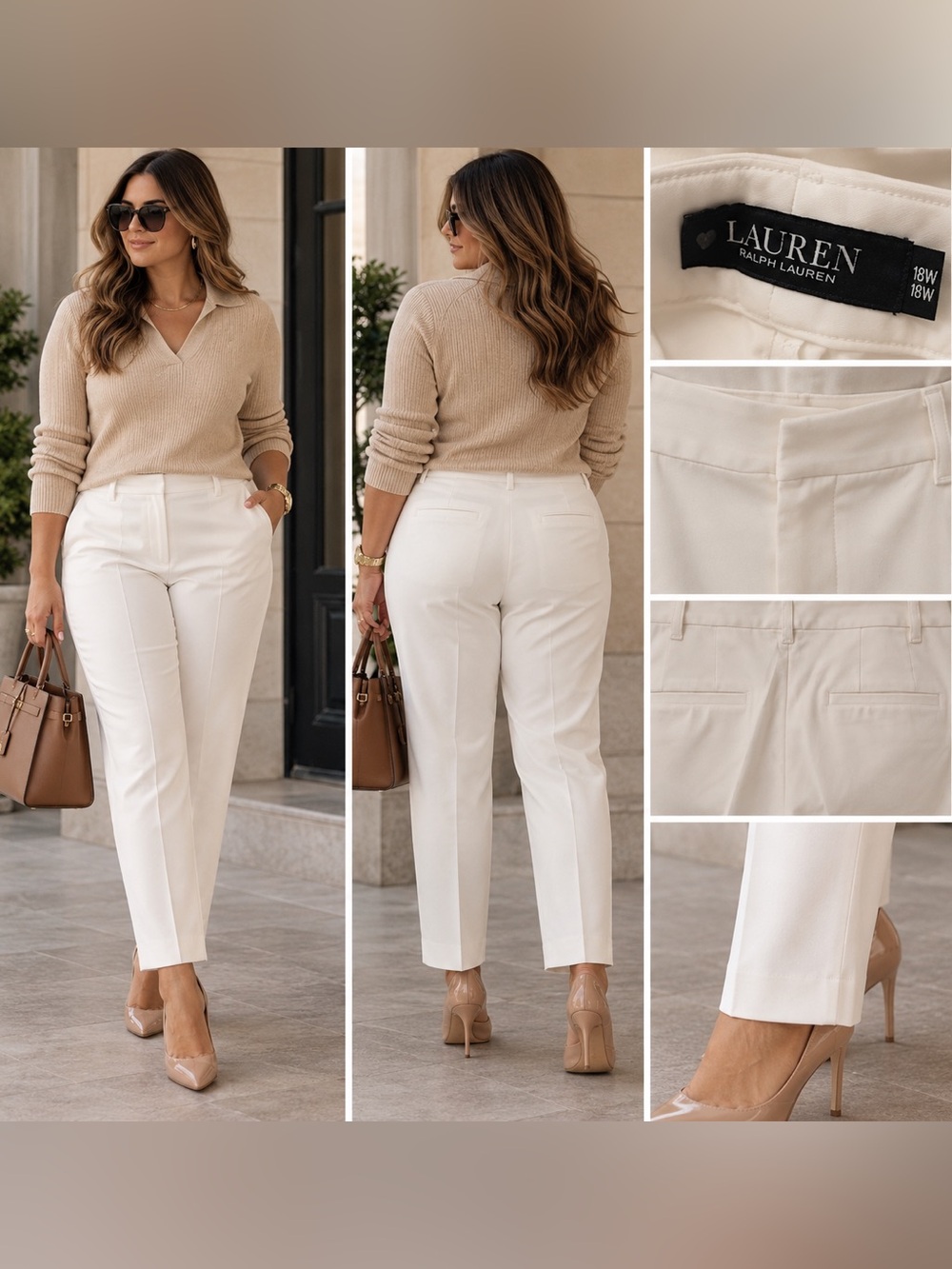 Lauren Ralph Lauren White Tailored Cotton pants · Size 18W